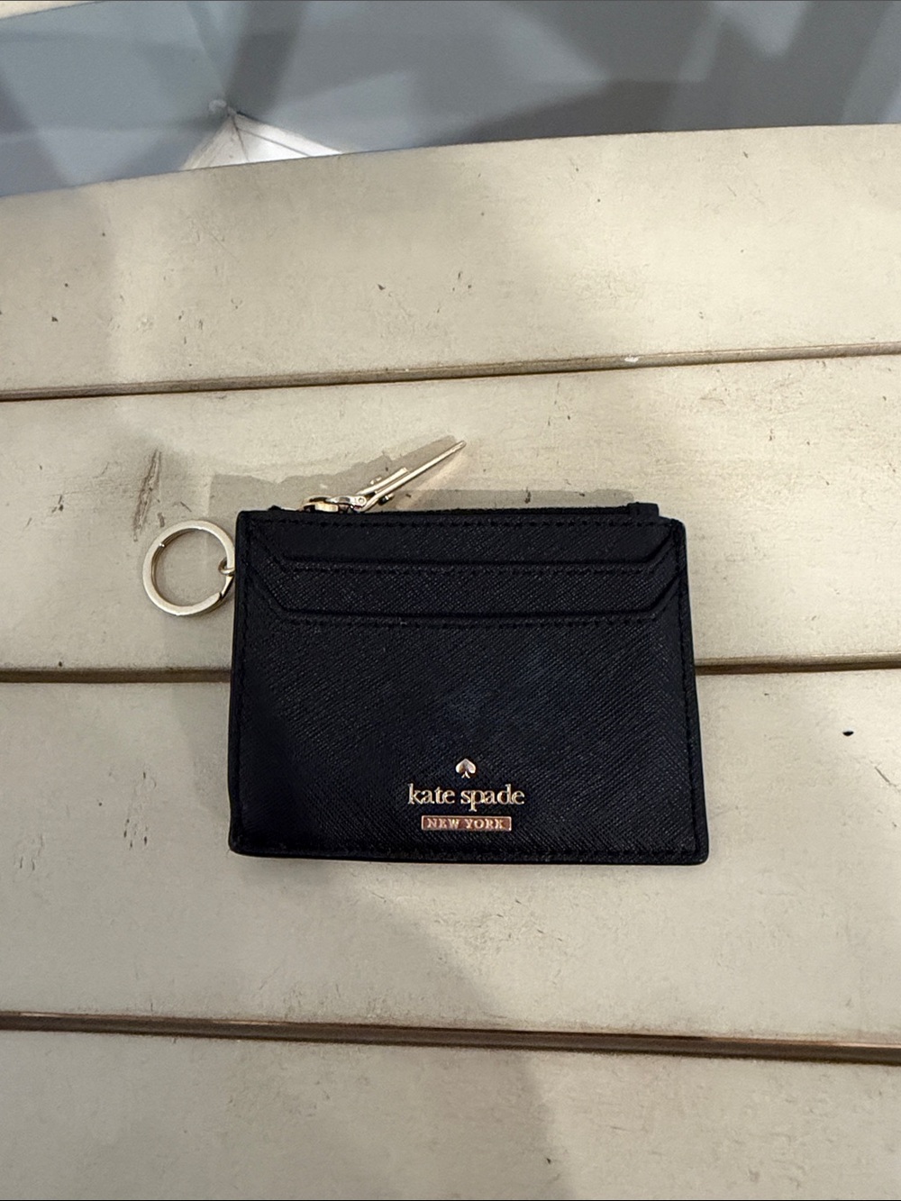 kate spade Black Saffiano Card Holder with Keyring